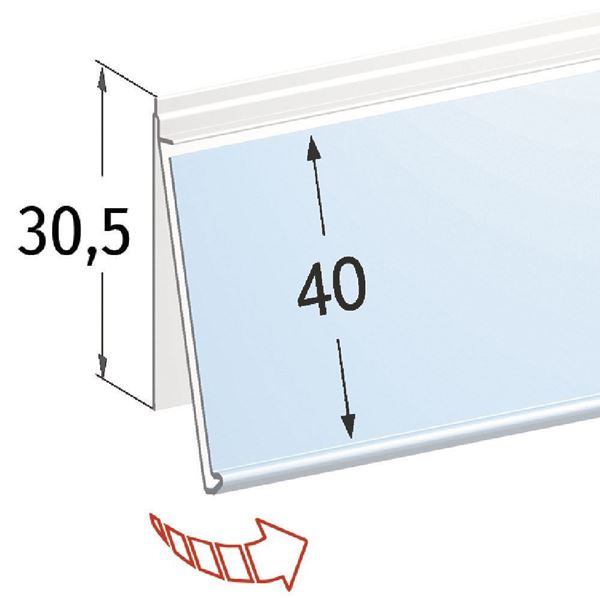 Immagine di PORTAPREZZO BASCULANTE UNIVERSALE PER RIPIANO CEFLA MONOBLOCCO e ZAF30 - ETICHETTA H.MAX 40 MM