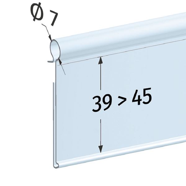 Immagine di PORTAPREZZO BASCULANTE PER FILO Ø 7 MM - APERTURA POSTERIORE - ETICHETTA DA 39 A 45 MM