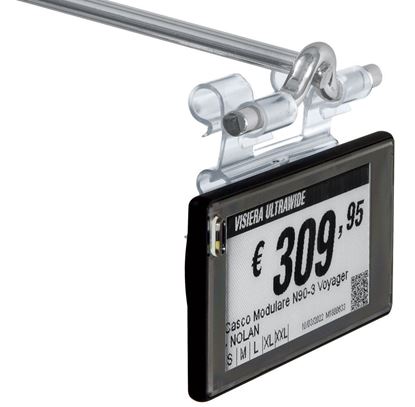 Imagen de PORTA ETIQUETA ELECTRÓNICA BASCULANTE UNIVERSAL PARA GANCHOS (2 INCLINACIÓN), CORTE CENTRAL 22 MM para SES-imagotag VUSION