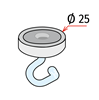 Immagine di MAGNETE TONDO Ø25 MM CON GANCIO TRASPARENTE
