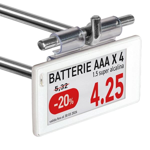 Imagen de PORTA ETIQUETA ELECTRÓNICA BASCULANTE UNIVERSAL PARA GANCHOS (1 INCLINACIÓN), CORTE CENTRAL 11 MM Y JUNTO SUAVE